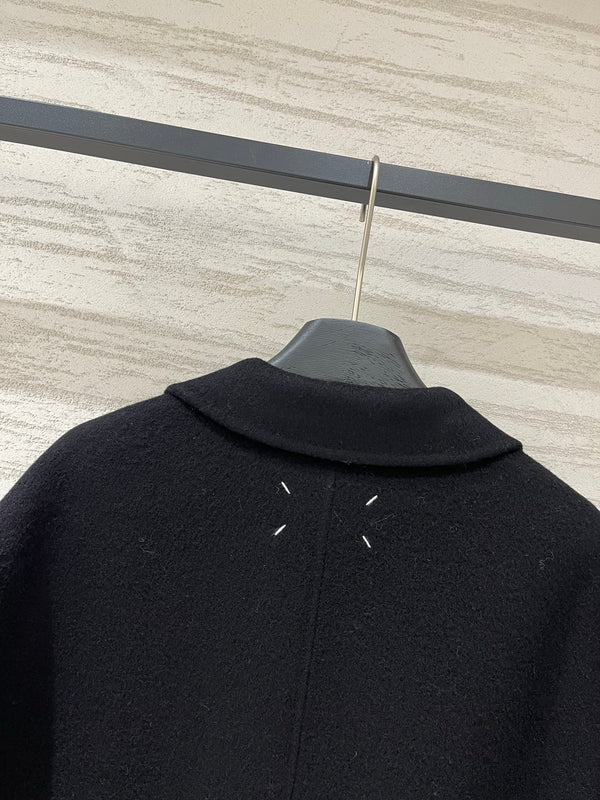 MM6 Double Breasted Coat in Black Wool