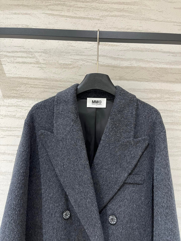 MM6 Double Breasted Coat in Grey Wool