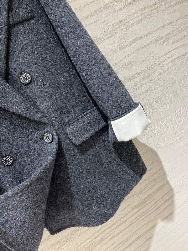 MM6 Double Breasted Coat in Grey Wool