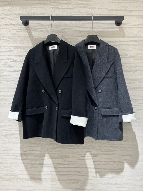 MM6 Double Breasted Coat in Grey Wool