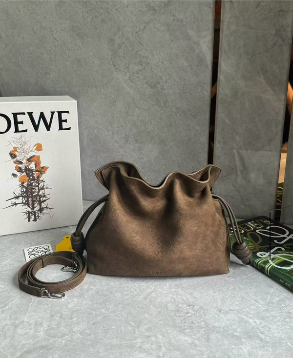 Loewe Flamenco Clutch Bag 30cm Brown Grained Nubuck Leather
