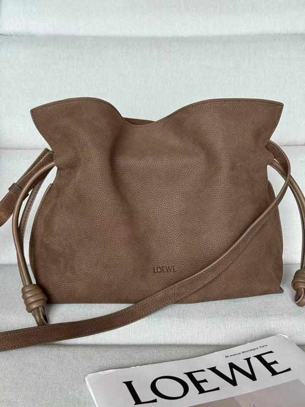 Loewe Flamenco Clutch Bag 30cm Brown Grained Nubuck Leather
