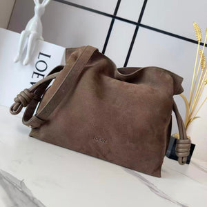Loewe Flamenco Clutch Bag 30cm Brown Grained Nubuck Leather