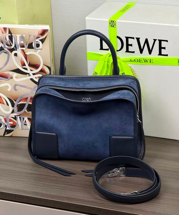 Loewe Amazona 180 Bag 24.5cm Dark Blue Calfskin Suede