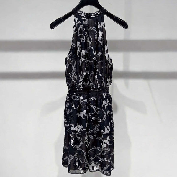 CC Floral Print Tiered Halter Mini Dress Black Polyester
