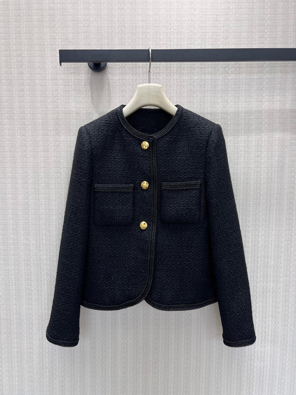 CE Chasseur Jacket Collarless in Black Tweed