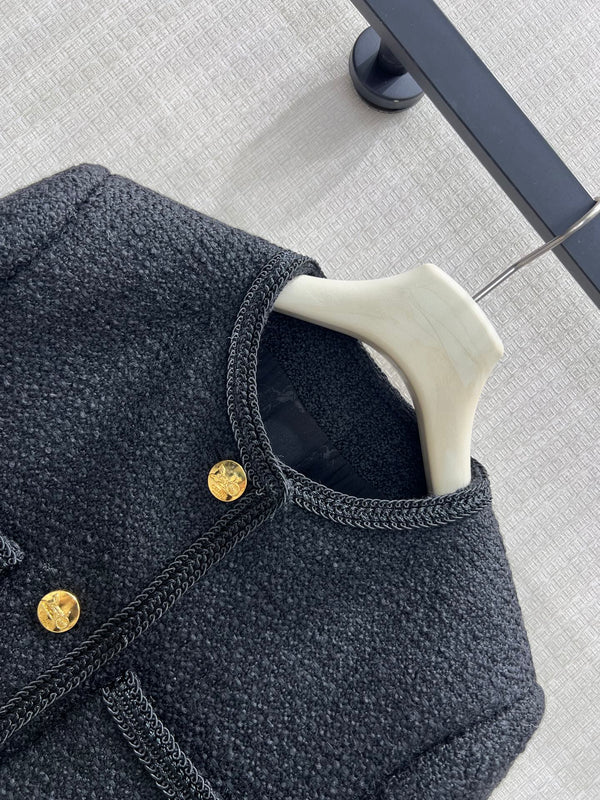 CE Chasseur Jacket Collarless in Black Tweed