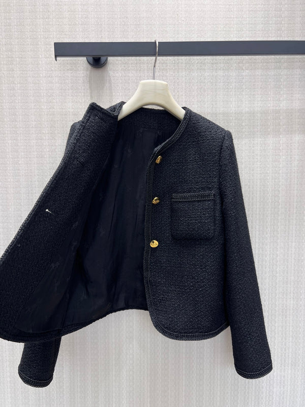 CE Chasseur Jacket Collarless in Black Tweed