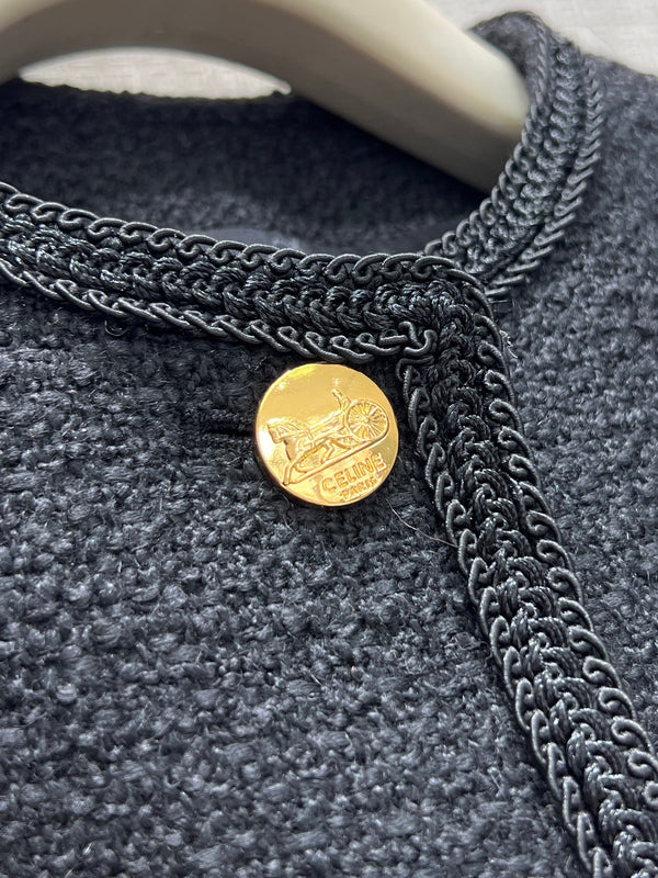 CE Chasseur Jacket Collarless in Black Tweed