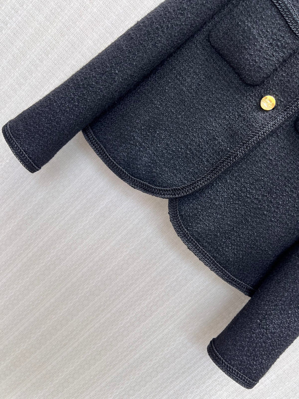CE Chasseur Jacket Collarless in Black Tweed