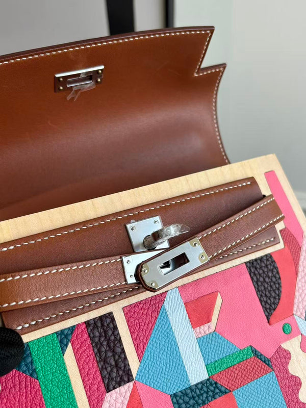 HM Kellywood Perspective Cavalière Bag 22cm Multicolor Togo Epsom Wood