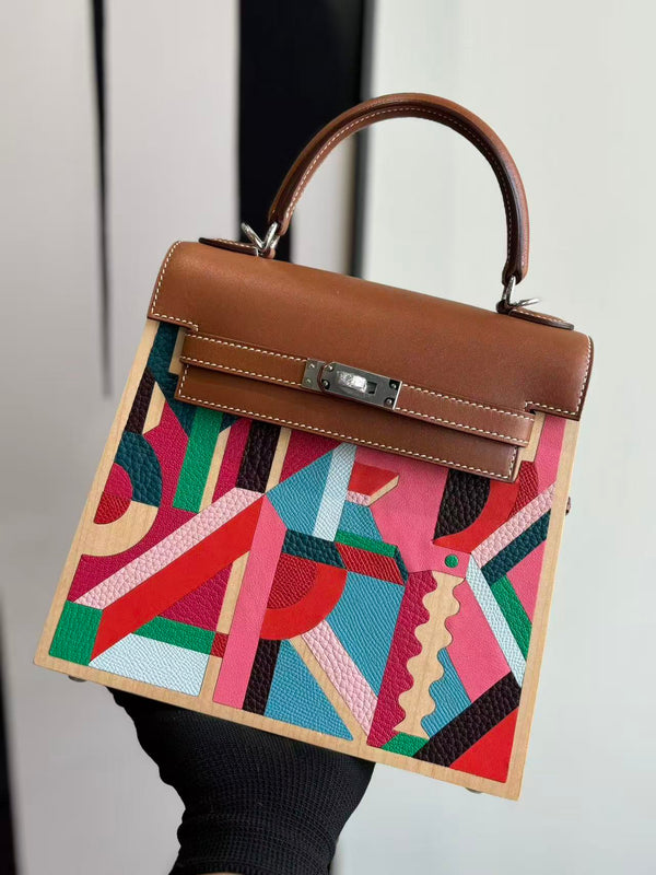 HM Kellywood Perspective Cavalière Bag 22cm Multicolor Togo Epsom Wood