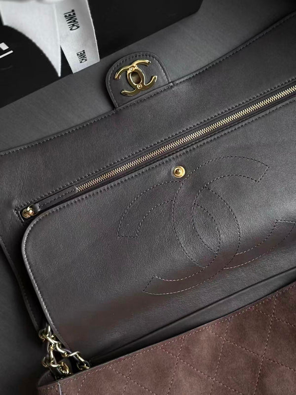 Chanel Maxi Flap Bag 32cm Dark Brown Suede