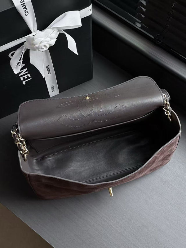 Chanel Maxi Flap Bag 32cm Dark Brown Suede