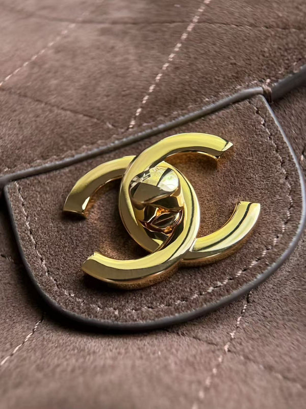 Chanel Maxi Flap Bag 32cm Dark Brown Suede