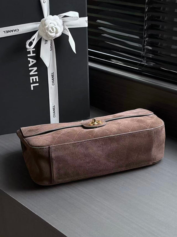 Chanel Maxi Flap Bag 32cm Dark Brown Suede