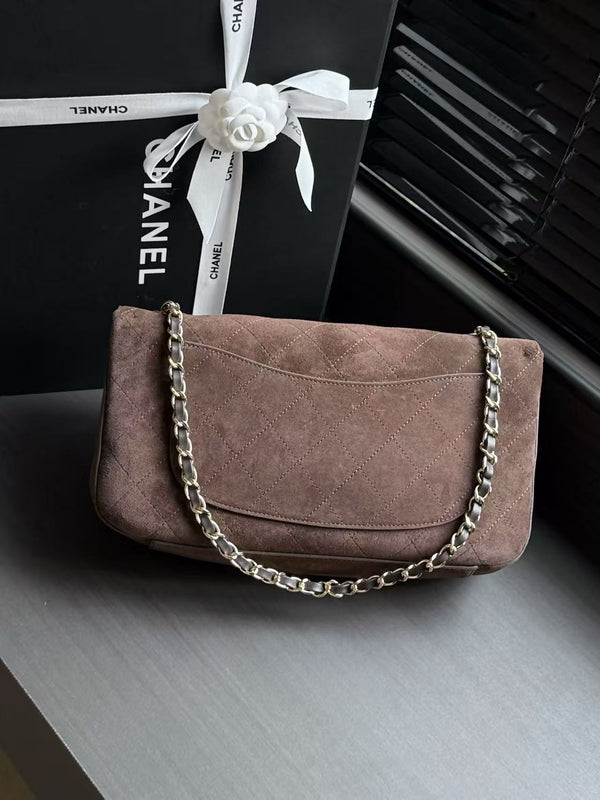 Chanel Maxi Flap Bag 32cm Dark Brown Suede