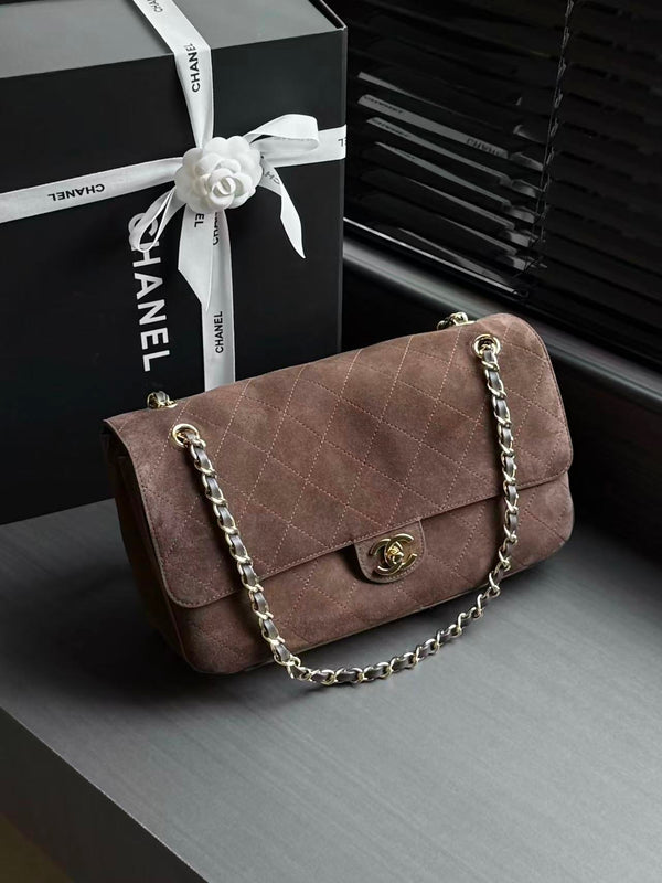 Chanel Maxi Flap Bag 32cm Dark Brown Suede