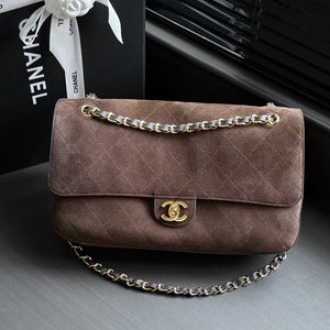 Chanel Maxi Flap Bag 32cm Dark Brown Suede