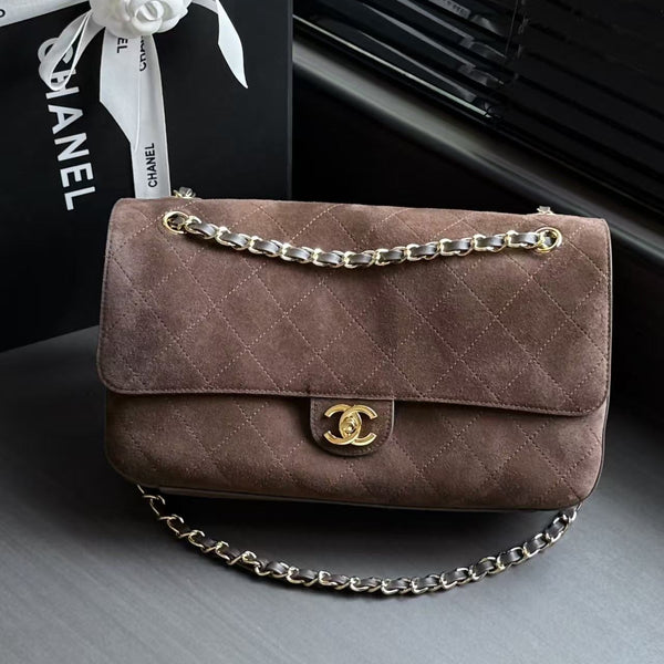 Chanel Maxi Flap Bag 32cm Dark Brown Suede