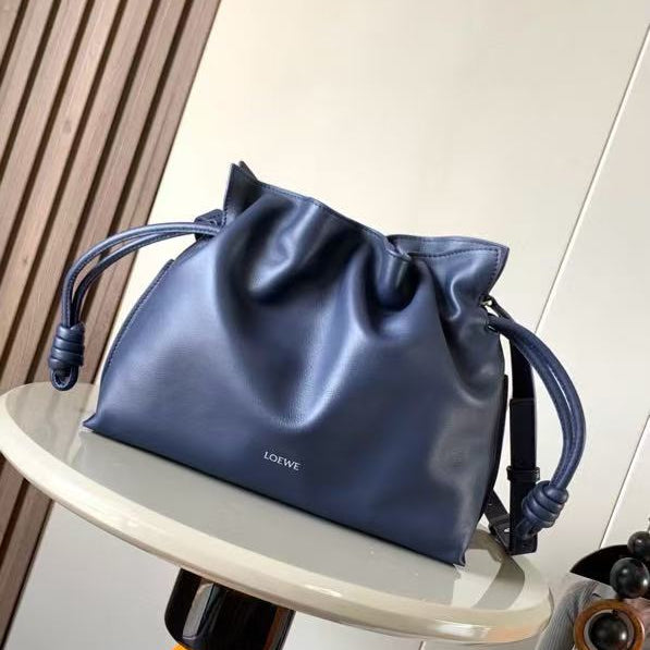 Loew Medium Flamenco Clutch 30cm Dark Blue Nappa Leather
