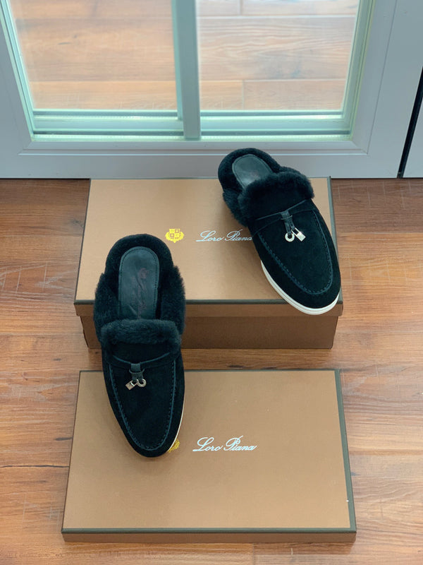 LP 26s Charms Walk Babouche Loafers 2cm Black Suede 110927