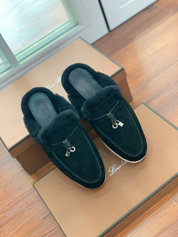 LP 26s Charms Walk Babouche Loafers 2cm Black Suede 110927