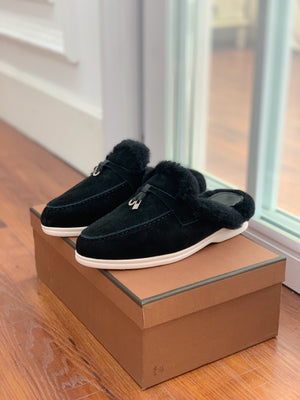 LP 26s Charms Walk Babouche Loafers 2cm Black Suede 110927
