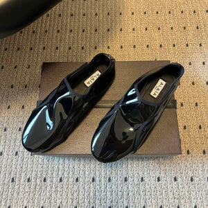 Alaia Criss Cross Ballet Flats Black Patent Cowhide Leather