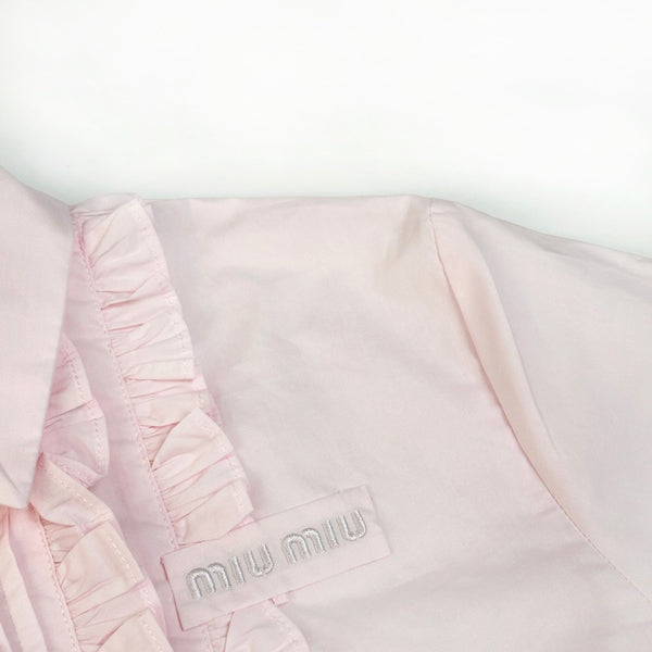 Miu 26S Poplin Shirt Ruffle Front Pink Cotton