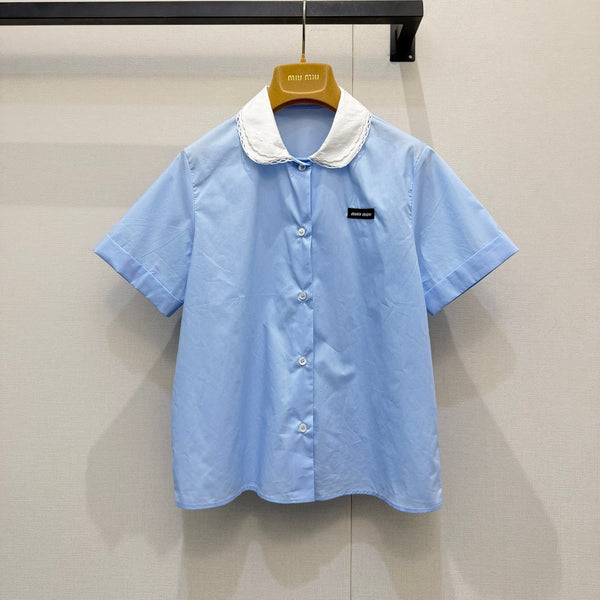 Miu 26S Poplin Shirt Contrast Collar Light Blue Cotton