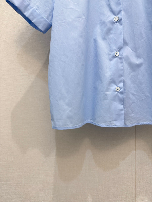 Miu 26S Poplin Shirt Contrast Collar Light Blue Cotton