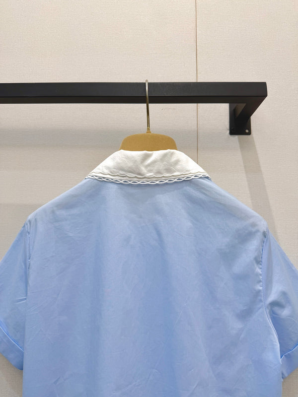 Miu 26S Poplin Shirt Contrast Collar Light Blue Cotton