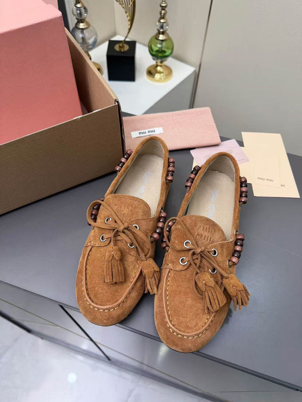 Miumiu  Deck Loafers With Tassels Brown Suede