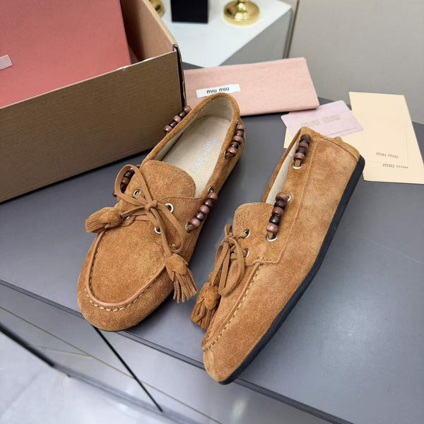 Miumiu  Deck Loafers With Tassels Brown Suede
