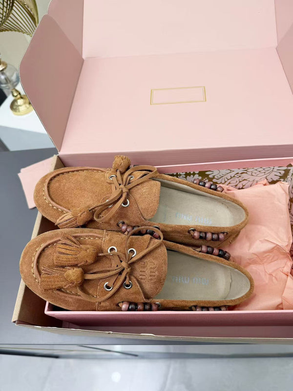 Miumiu  Deck Loafers With Tassels Brown Suede