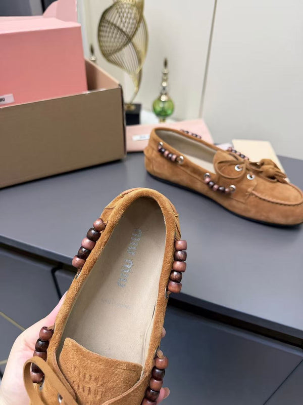 Miumiu  Deck Loafers With Tassels Brown Suede