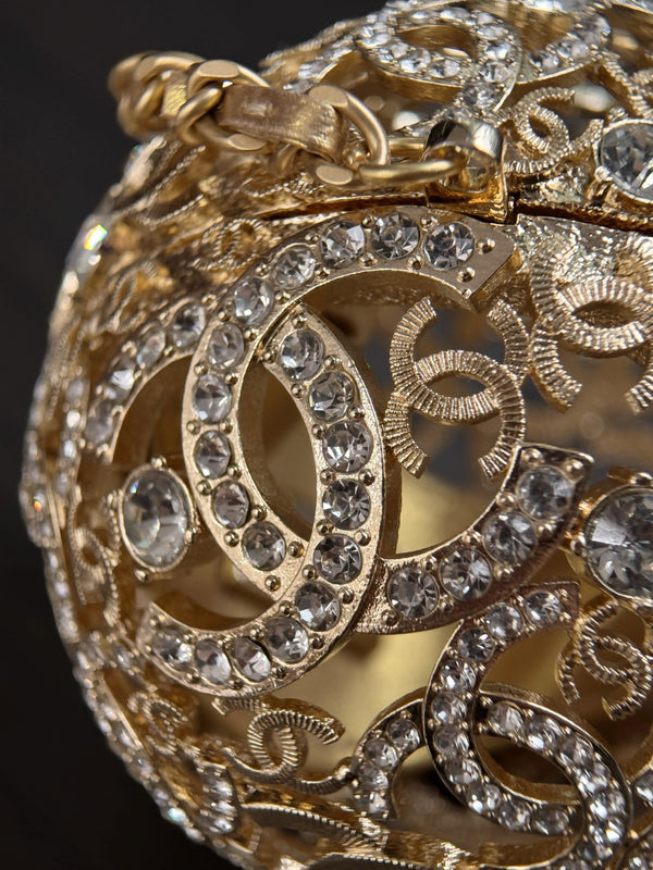 CC 25A Sphere Minaudière Bag 13cm Gold-Tone Metal Rhinestones