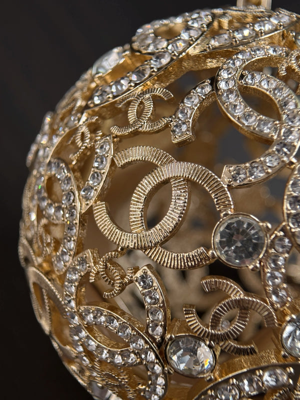 CC 25A Sphere Minaudière Bag 13cm Gold-Tone Metal Rhinestones