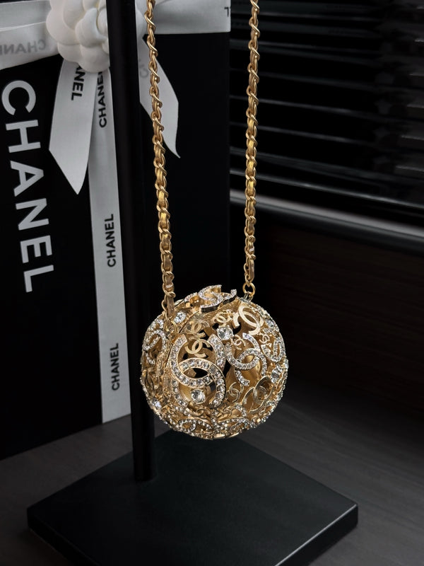 CC 25A Sphere Minaudière Bag 13cm Gold-Tone Metal Rhinestones