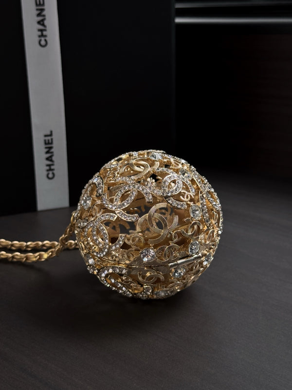 CC 25A Sphere Minaudière Bag 13cm Gold-Tone Metal Rhinestones