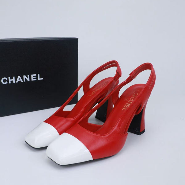 CC Slingback Pumps 9cm Red White Calfskin