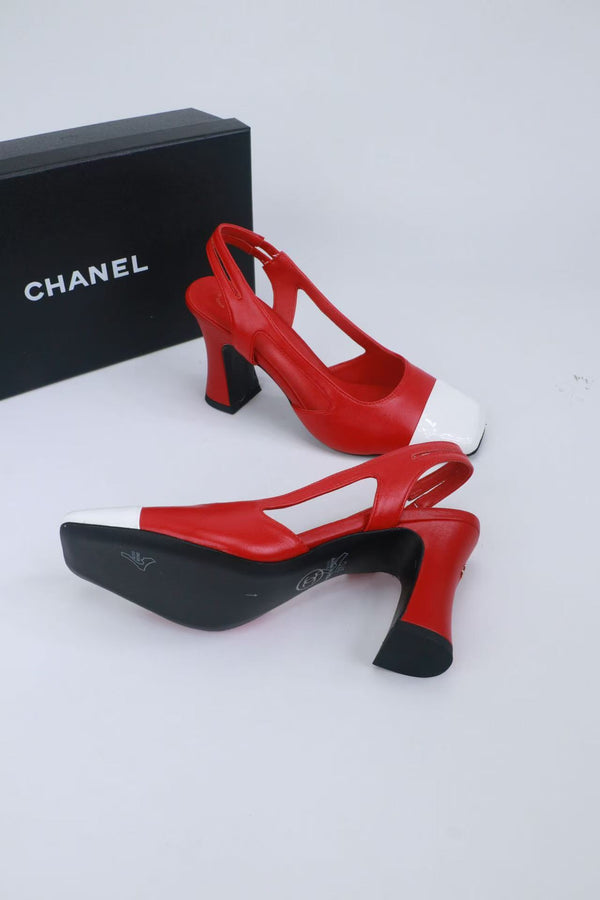 CC Slingback Pumps 9cm Red White Calfskin
