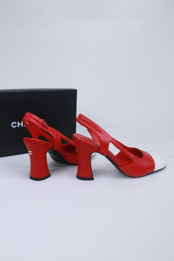 CC Slingback Pumps 9cm Red White Calfskin