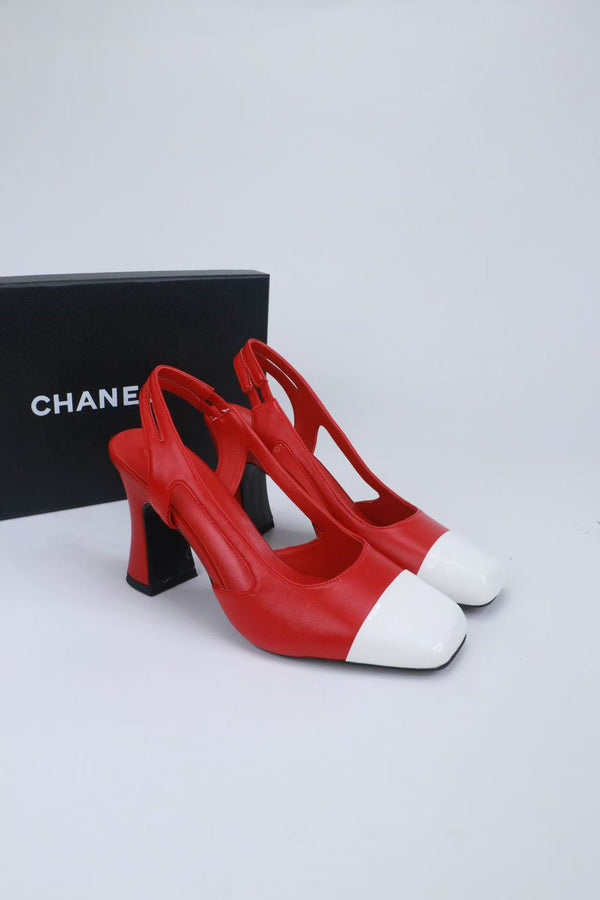 CC Slingback Pumps 9cm Red White Calfskin