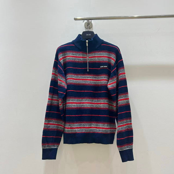 Miu Miu Striped Chenille Half-Zipper Sweater Multicolor Wool