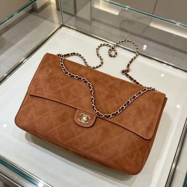 CC Souplissimo Maxi Flap 38.5cm Handbag Camel Suede Calfskin