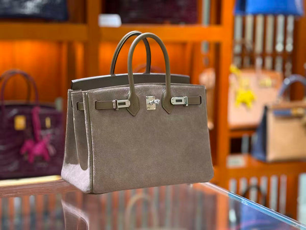 HM Grizzly Birkin 25cm Handbag Étoupe Suede Leather