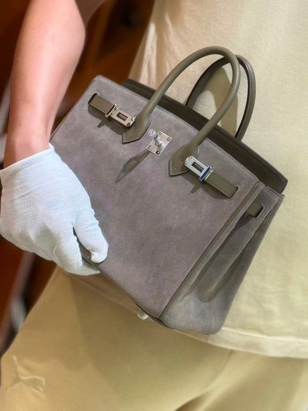 HM Grizzly Birkin 25cm Handbag Étoupe Suede Leather