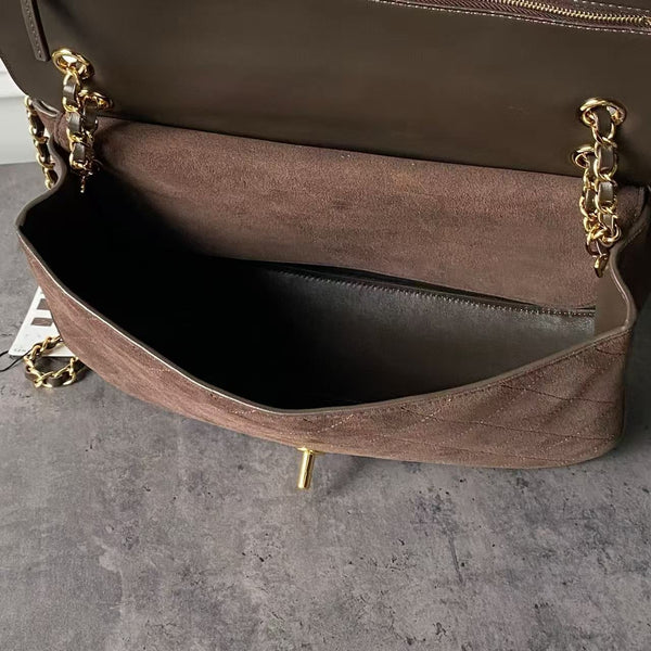 CC Maxi Flap 32 cm Handbag Dark Brown Suede Calfskin